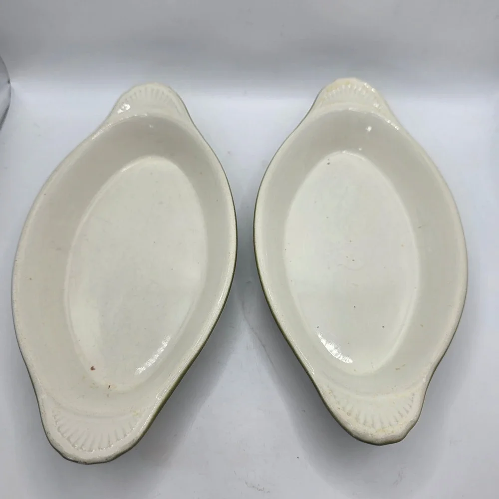Vintage Brandware OAG-12-WG 12 Oz Oval Au Gratin Baking Dishes Green Pair